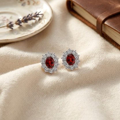 Pink Tourmaline Oval Prong Halo Earrings In 18k White Gold 2Ctw — textile flat lay