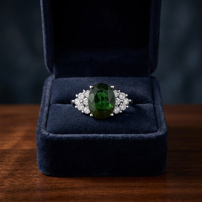 Green Tourmaline And Diamond Oval Cocktail Ring In 18k White Gold — gift presentation