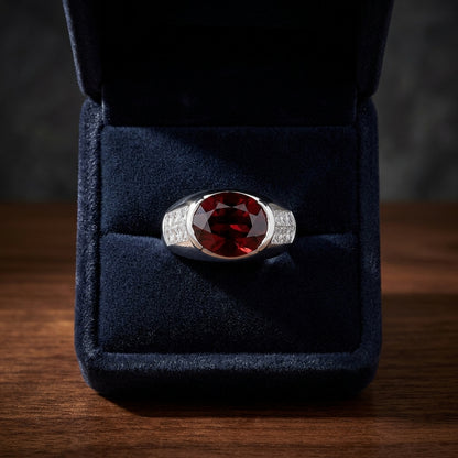 Rhodolite Garnet And Diamond Sideways Oval Semi Bezel Ring In 18k White Gold (1.15ctw) — gift presentation