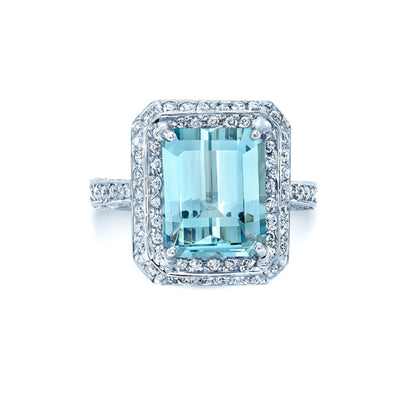 Aquamarine And Diamond Ring In 18k White Gold