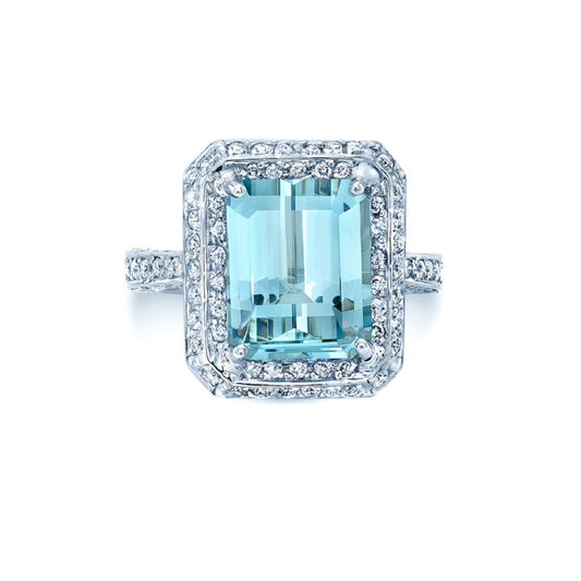 Aquamarine And Diamond Ring In 18k White Gold