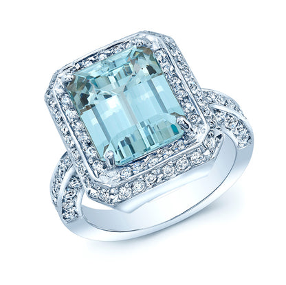 Aquamarine And Diamond Ring In 18k White Gold