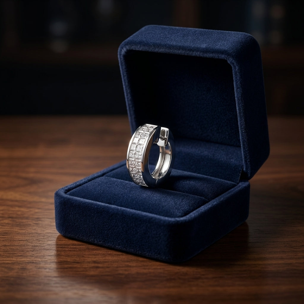 Diamond Invisible Set Huggie Earrings In 18k White Gold — gift presentation