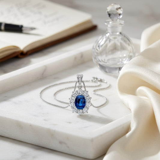 Sapphire And Diamond Pendant In 18k White Gold — atelier still life