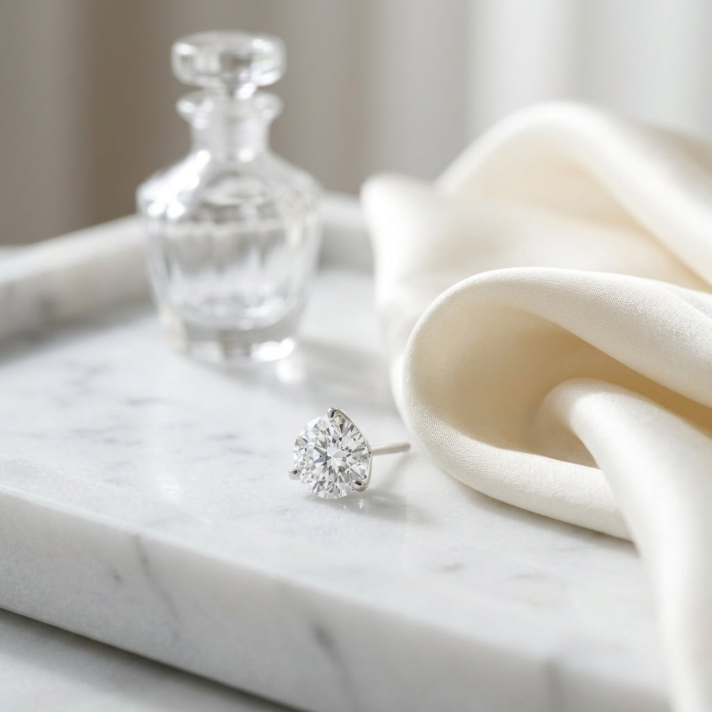 18k White Gold 3-prong Round Brilliant Diamond Stud Earrings (0.75 Ct. T.w., Vs1-vs2 Clarity, F-g Color) — atelier still life