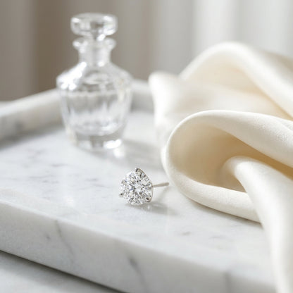 18k White Gold 3-prong Round Brilliant Diamond Stud Earrings (0.75 Ct. T.w., Vs1-vs2 Clarity, F-g Color) — atelier still life