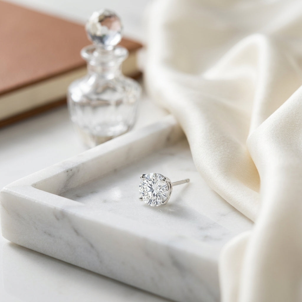 18k White Gold 3-prong Round Brilliant Diamond Stud Earrings (0.75 Ct. T.w., Si1-si2 Clarity, H-i Color) — atelier still life