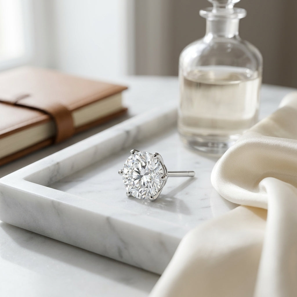 18k White Gold 3-prong Round Brilliant Diamond Stud Earrings (1.06 Ct. T.w., Vs1-vs2 Clarity, F-g Color) — atelier still life