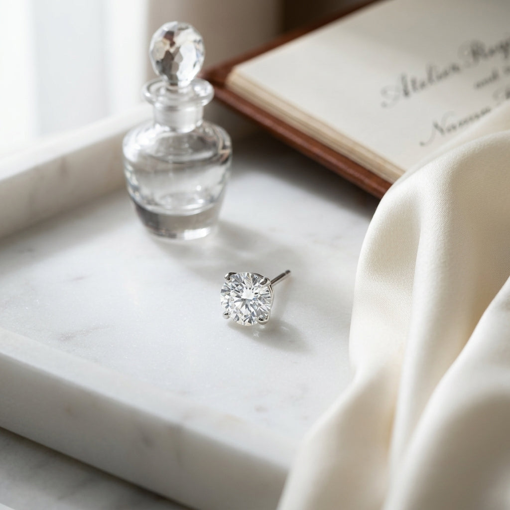 18k White Gold 3-prong Round Brilliant Diamond Stud Earrings (1 Ct. T.w., Si1-si2 Clarity, H-i Color) — atelier still life