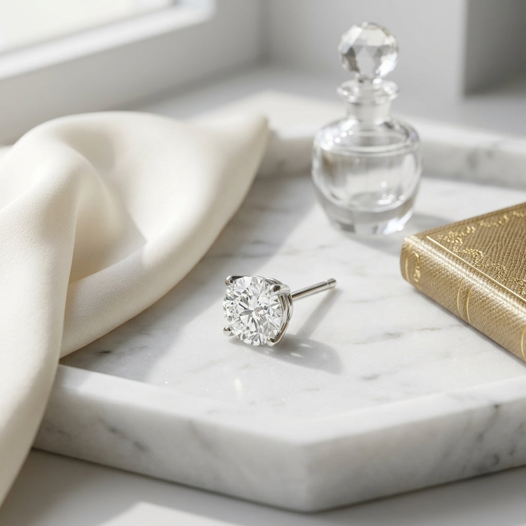 18k White Gold 3-prong Round Brilliant Diamond Stud Earrings (2.09 Ct. T.w., Si1-si2 Clarity, H-i Color) — atelier still life