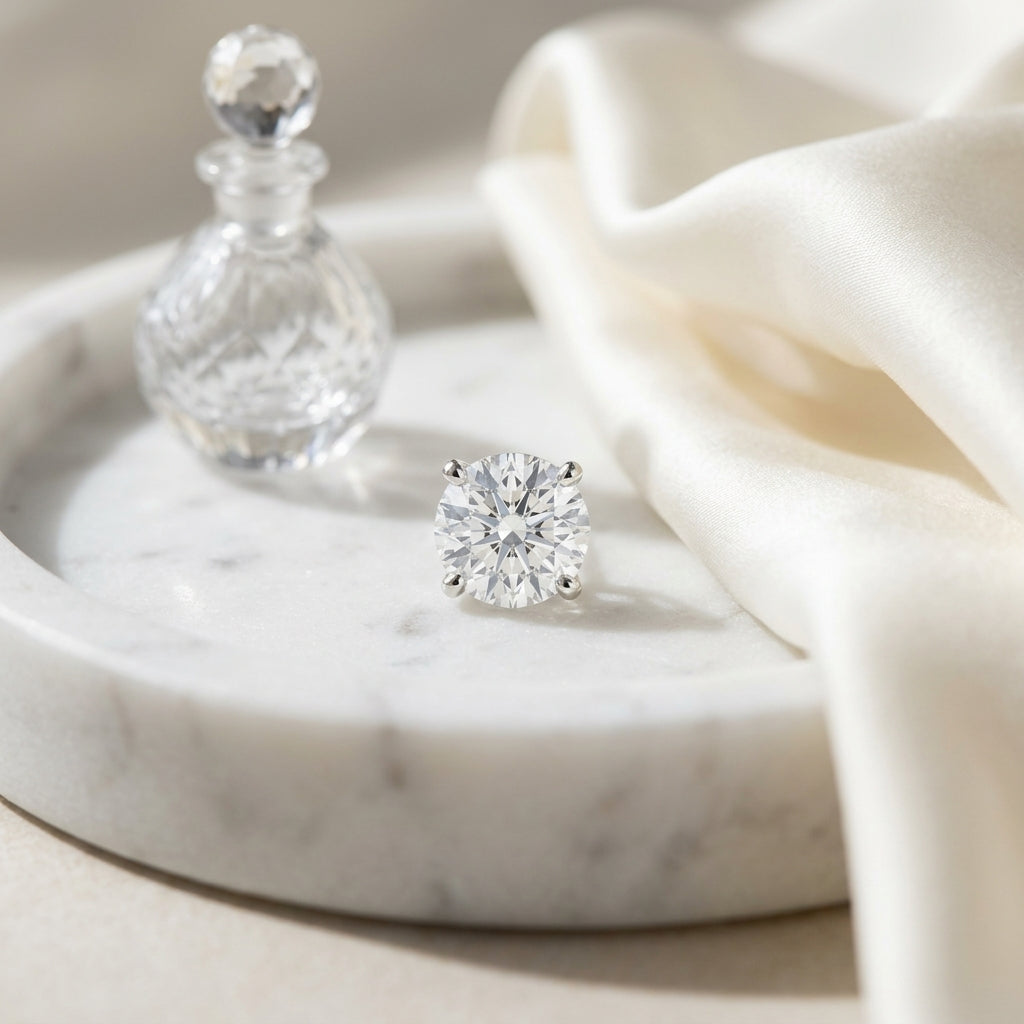 18k White Gold 3-prong Round Brilliant Diamond Stud Earrings (2.09 Ct. T.w., Vs1-vs2 Clarity, H-i Color) — atelier still life