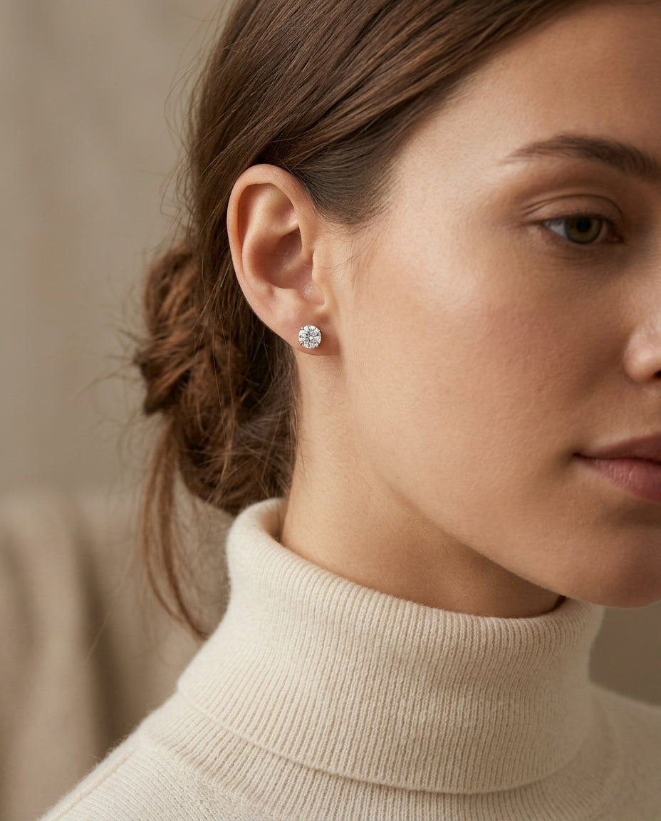 18k White Gold 3-prong Round Brilliant Diamond Stud Earrings (2.09 Ct. T.w., Vs1-vs2 Clarity, H-i Color) — editorial close-up