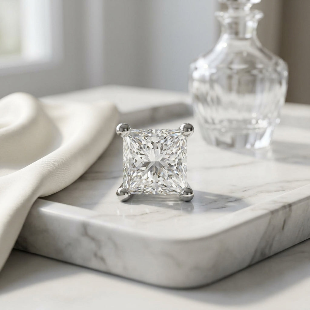18k White Gold 4-prong Princess Diamond Stud Earrings (0.75 Ct. T.w., Si1-2 Clarity, H-i Color) — atelier still life