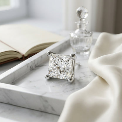 18k White Gold 4-prong Princess Diamond Stud Earrings (0.75 Ct. T.w., Vs1-vs2 Clarity, H-i Color) — atelier still life