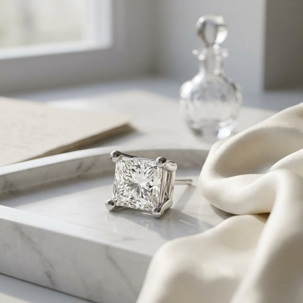 18k White Gold 4-prong Princess Diamond Stud Earrings (1.07 Ct. T.w., Vs1-vs2 Clarity, H-i Color) — atelier still life