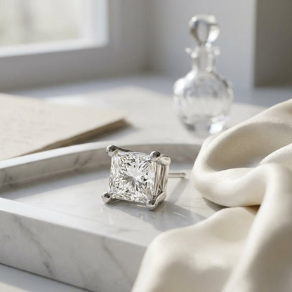 18k White Gold 4-prong Princess Diamond Stud Earrings (1.07 Ct. T.w., Vs1-vs2 Clarity, H-i Color) — atelier still life