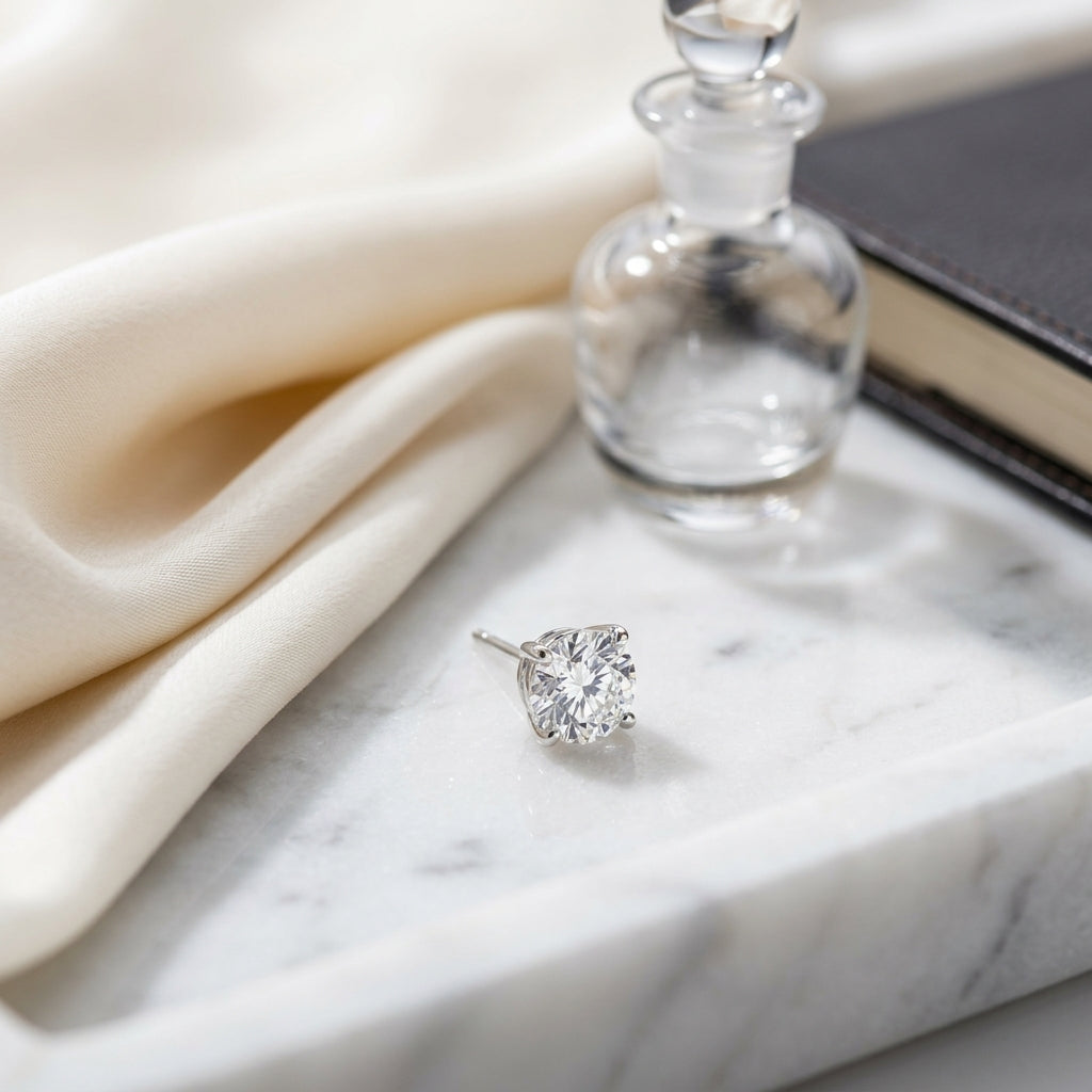 18k White Gold 4-prong Round Brilliant Diamond Stud Earrings (0.75 Ct. T.w., Vs1-vs2 Clarity, F-g Color) — atelier still life