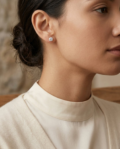 18k White Gold 4-prong Round Brilliant Diamond Stud Earrings (0.75 Ct. T.w., Si1-si2 Clarity, H-i Color) — editorial close-up
