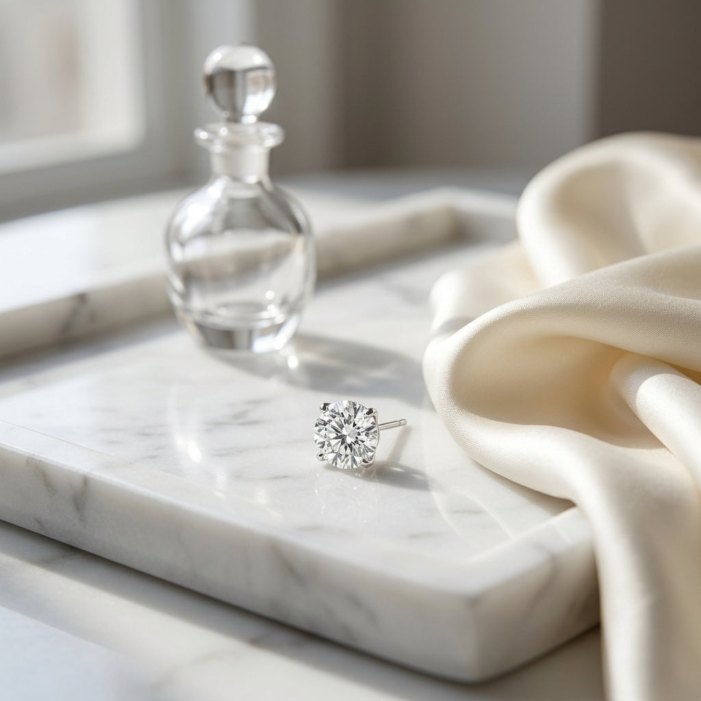 18k White Gold 4-prong Round Brilliant Diamond Stud Earrings (0.75 Ct. T.w., Vs1-vs2 Clarity, H-i Color) — atelier still life