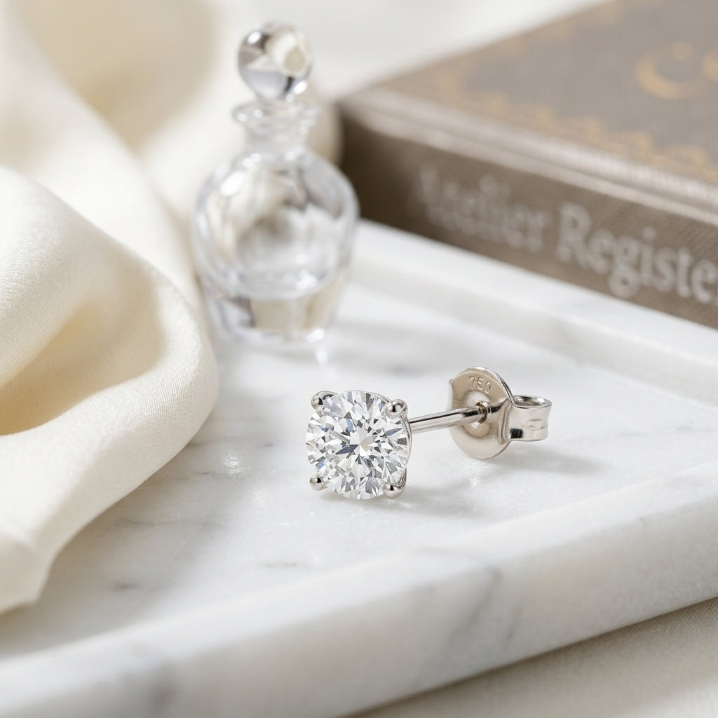 18k White Gold 4-prong Round Brilliant Diamond Stud Earrings (0.75 Ct. T.w., Si1-si2 Clarity, J-k Color) — atelier still life