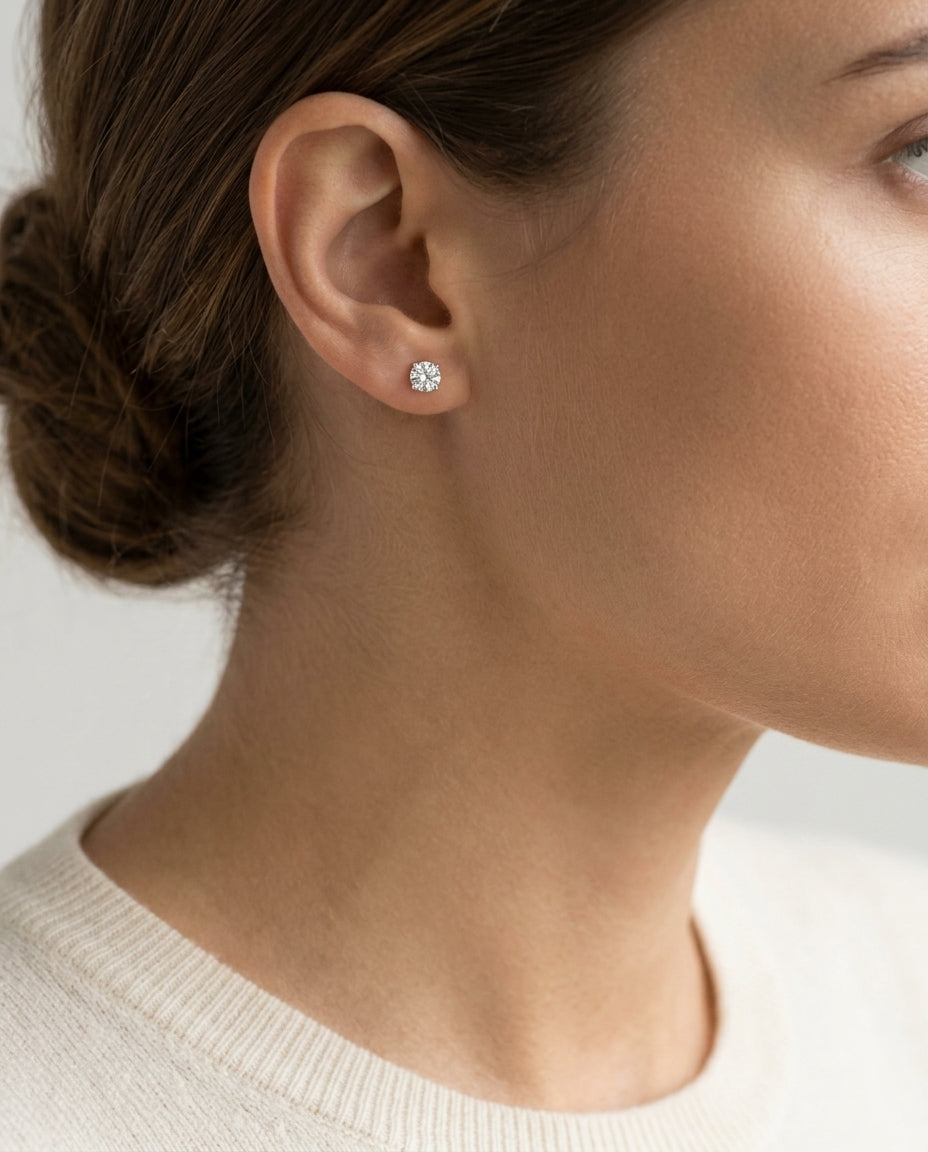 18k White Gold 4-prong Round Brilliant Diamond Stud Earrings (1.06 Ct. T.w., Vs1-vs2 Clarity, H-i Color) — editorial close-up