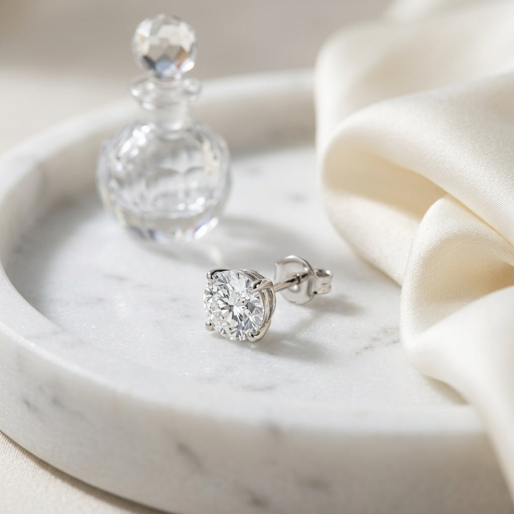 18k White Gold 4-prong Round Brilliant Diamond Stud Earrings (2.09 Ct. T.w., Si1-si2 Clarity, H-i Color) — atelier still life