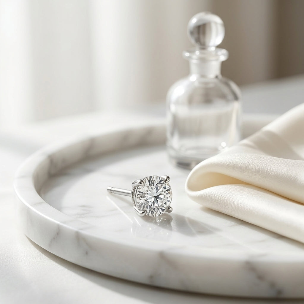 18k White Gold 4-prong Round Brilliant Diamond Stud Earrings (2.09 Ct. T.w., Vs1-vs2 Clarity, H-i Color) — atelier still life