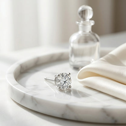 18k White Gold 4-prong Round Brilliant Diamond Stud Earrings (2.09 Ct. T.w., Vs1-vs2 Clarity, H-i Color) — atelier still life