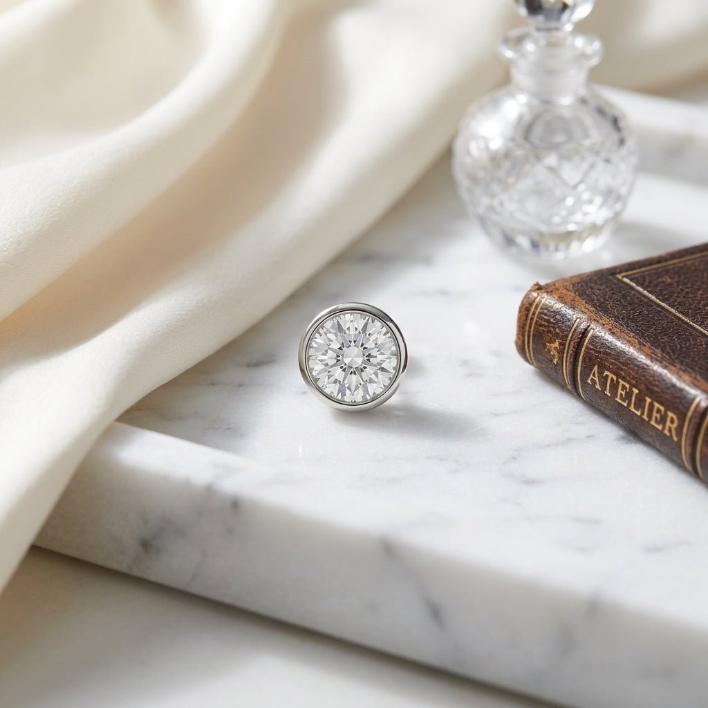 18k White Gold Bezel Set Round Brilliant Diamond Stud Earrings (0.75 Ct. T.w., Si1-si2 Clarity, H-i Color) — atelier still life