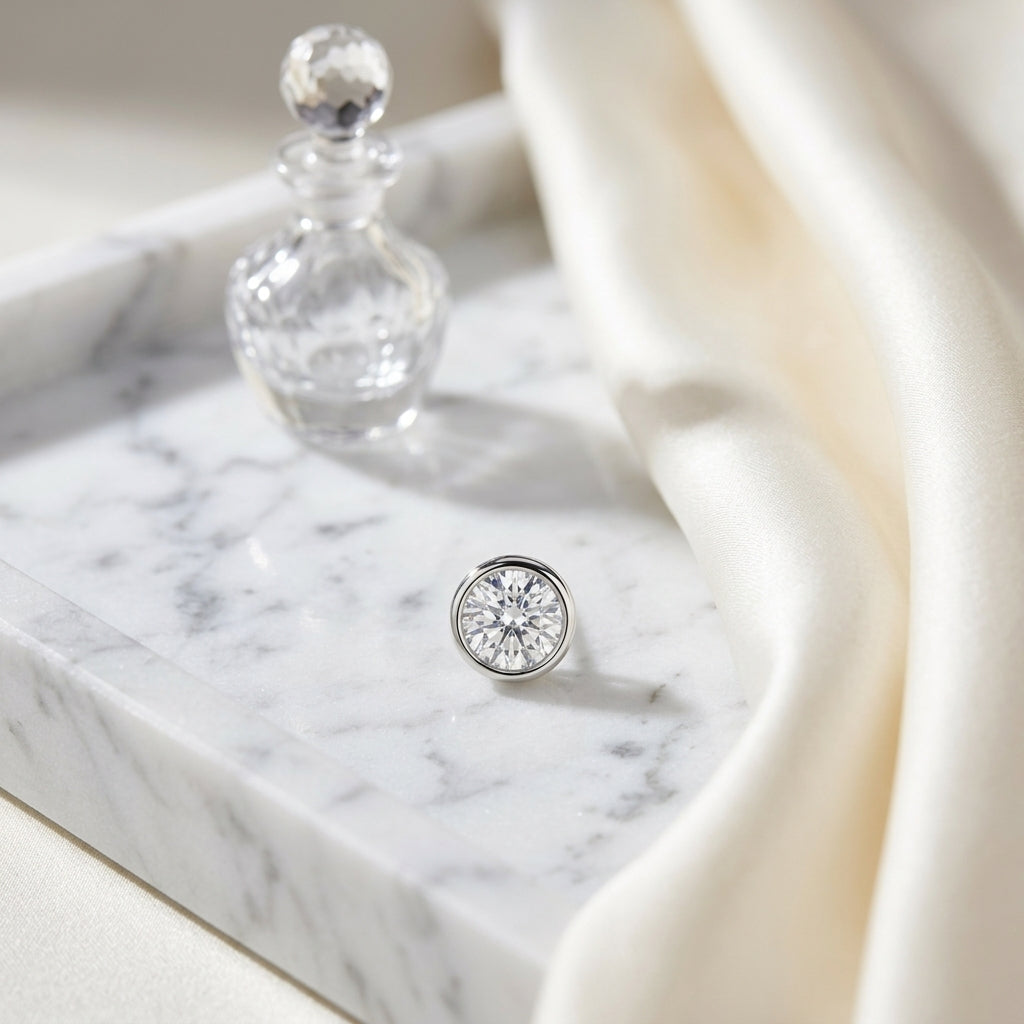 18k White Gold Bezel Set Round Brilliant Diamond Stud Earrings (0.75 Ct. T.w., Si1-si2 Clarity, J-k Color) — atelier still life
