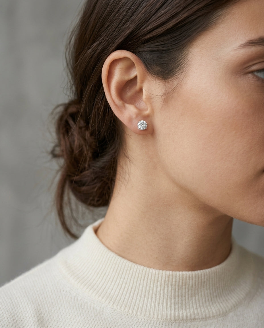 18k White Gold Bezel Set Round Brilliant Diamond Stud Earrings (1.06 Ct. T.w., Vs1-vs2 Clarity, H-i Color) — editorial close-up