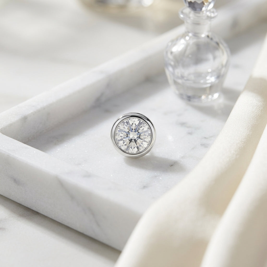 18k White Gold Bezel Set Round Brilliant Diamond Stud Earrings (1.47 Ct. T.w., Si1-si2 Clarity, H-i Color) — atelier still life