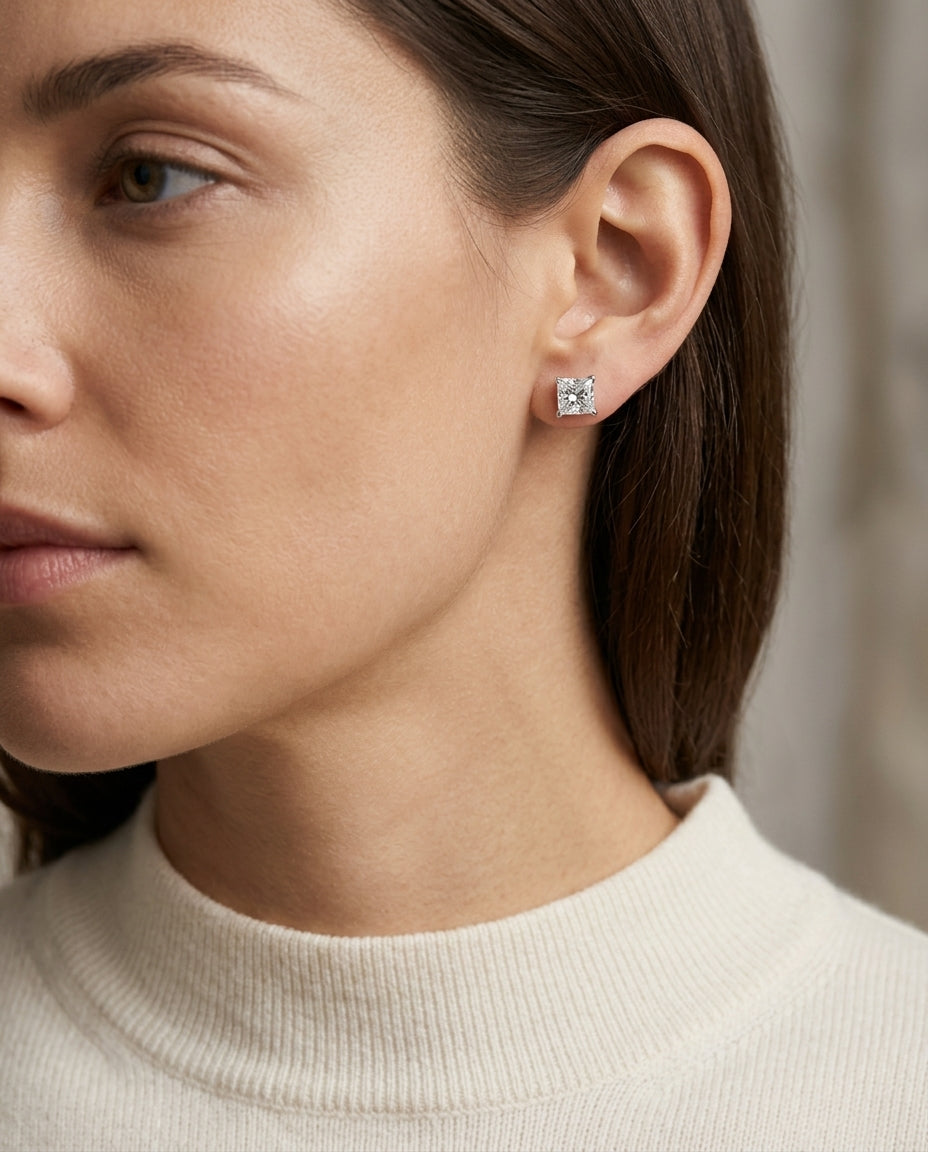 18k White Gold 8-prong Round Brilliant Diamond Stud Earrings (2.09 Ct. T.w., Si1-si2 Clarity, H-i Color) — editorial close-up