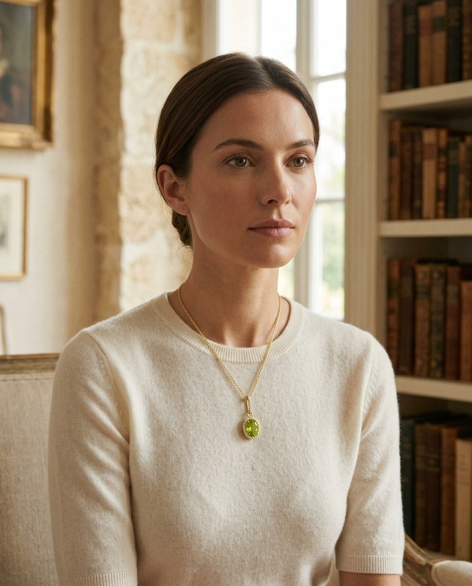 Peridot and Diamond Pendant in 18k Yellow Gold (1/6 Ct.tw.) — portrait full