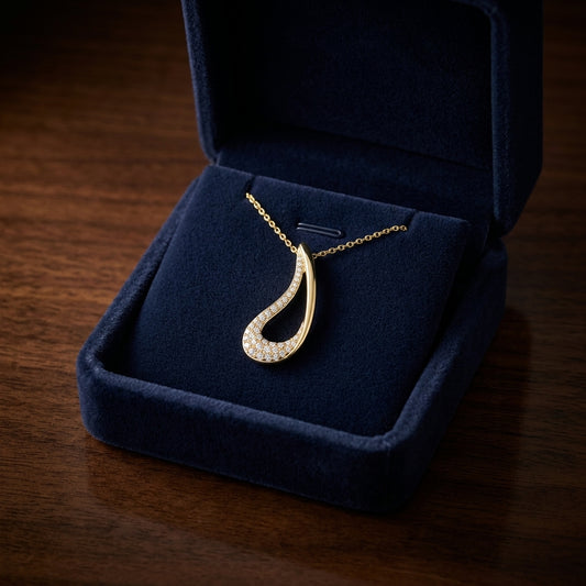Diamond Pave Curved Open Tear Drop Pendant In 18k Yellow Gold (18-inch) — gift presentation