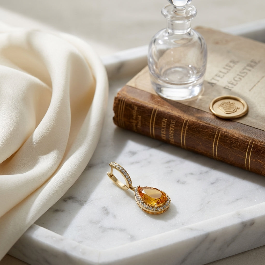 Smokey Quartz Pear And Diamond Halo Earrings In 18k Yellow Gold (1 1/6 Ct. Tw.) — atelier still life