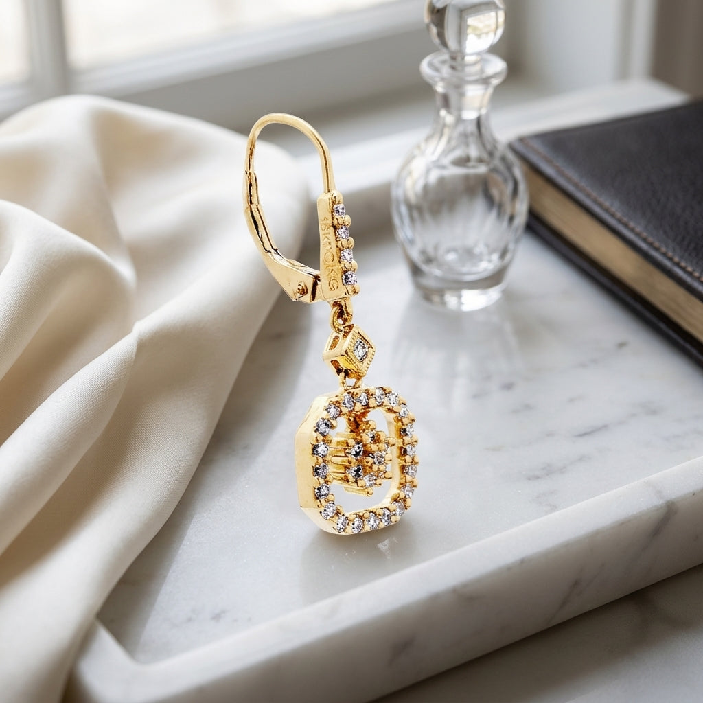 Diamond Flower In Frame Earrings In 18k Yellow Gold — atelier still life