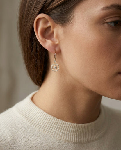 Diamond Flower In Frame Earrings In 18k Yellow Gold — editorial close-up