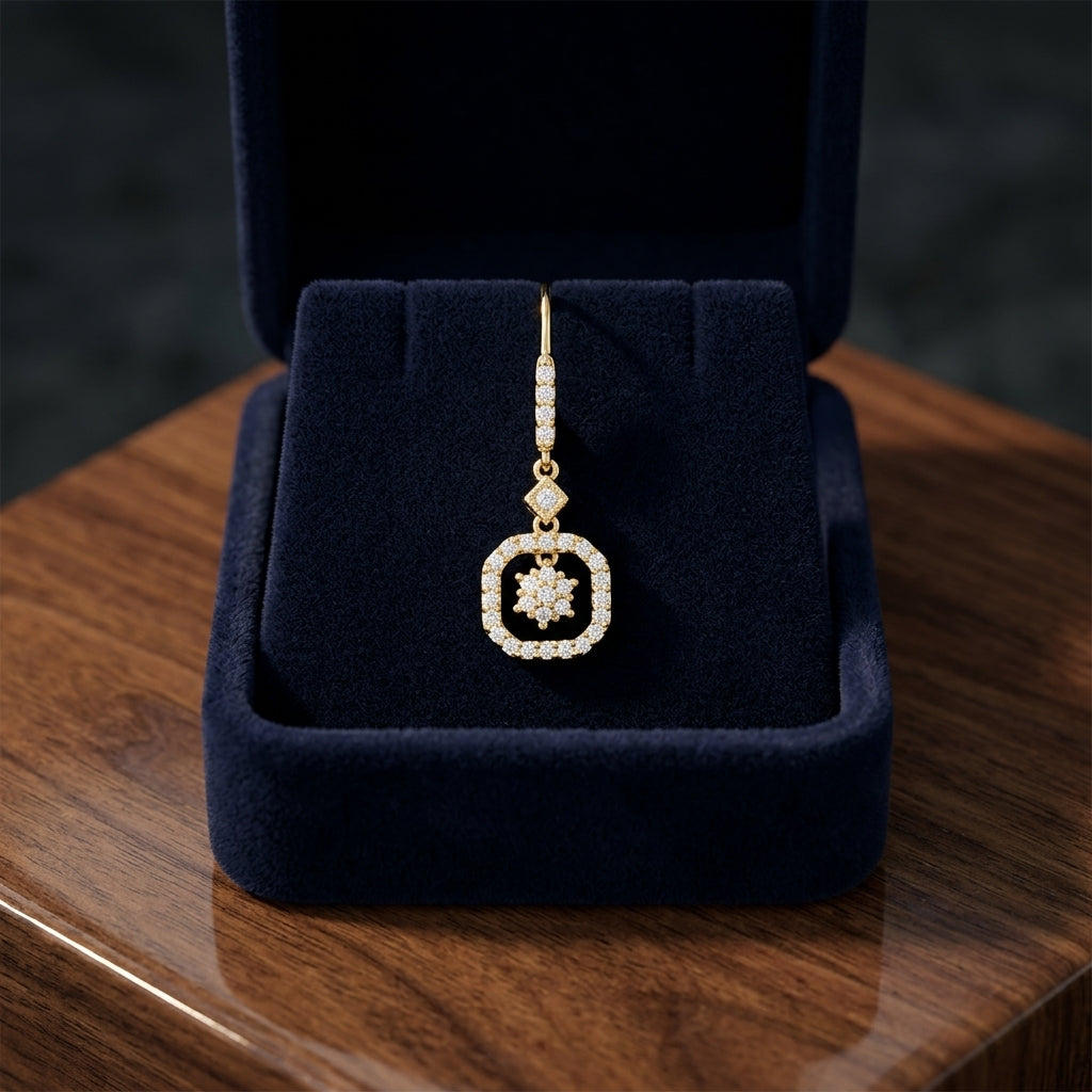 Diamond Flower In Frame Earrings In 18k Yellow Gold — gift presentation