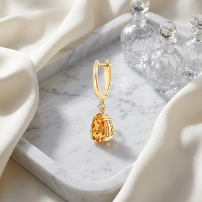 Citrine And Diamond Teardrop Dangle Earrings In 18k Yellow Gold (9x6mm) — atelier still life