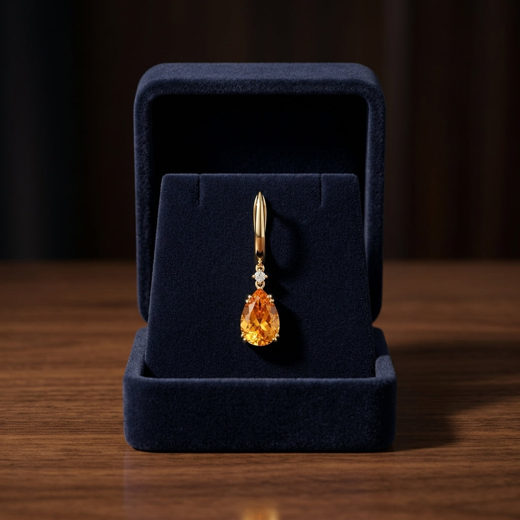 Citrine And Diamond Teardrop Dangle Earrings In 18k Yellow Gold (9x6mm) — gift presentation