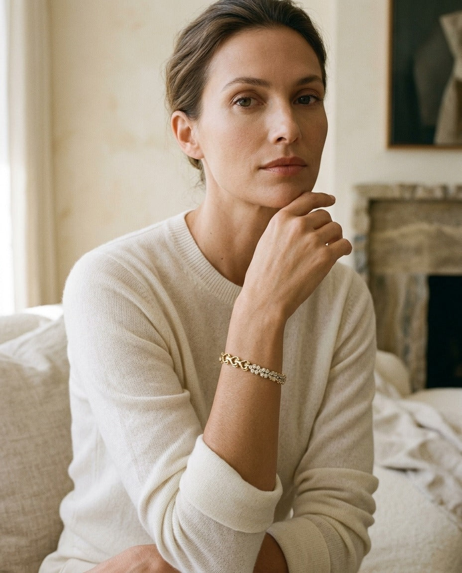 3 Stone Diamond Link Bracelet in 18k Yellow Gold (5.00 Ct.tw.) — portrait full