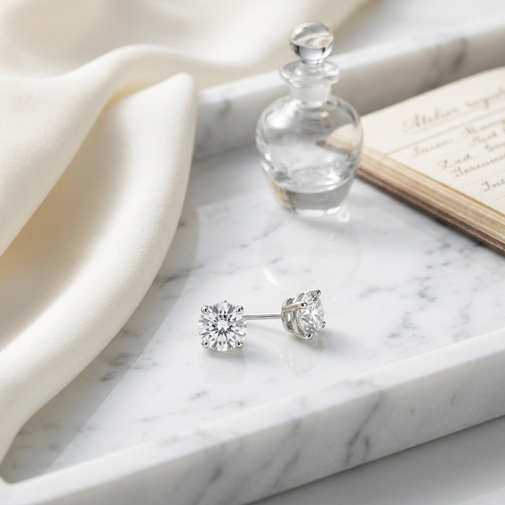 18k Yellow Gold 3-prong Round Brilliant Diamond Stud Earrings (0.75 Ct. T.w., Si1-si2 Clarity, J-k Color) — atelier still life
