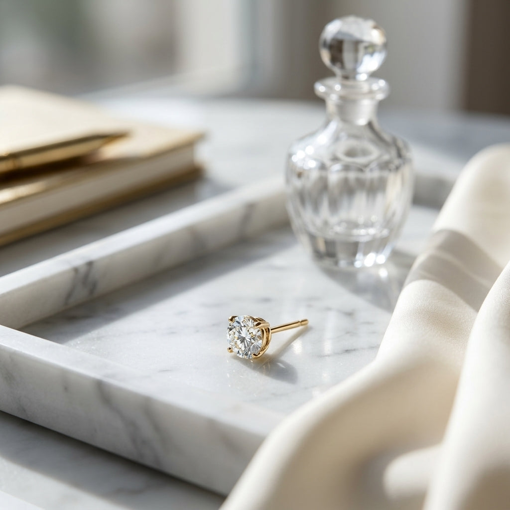 18k Yellow Gold 3-prong Round Brilliant Diamond Stud Earrings (1 Ct. T.w., Si1-si2 Clarity, H-i Color) — atelier still life