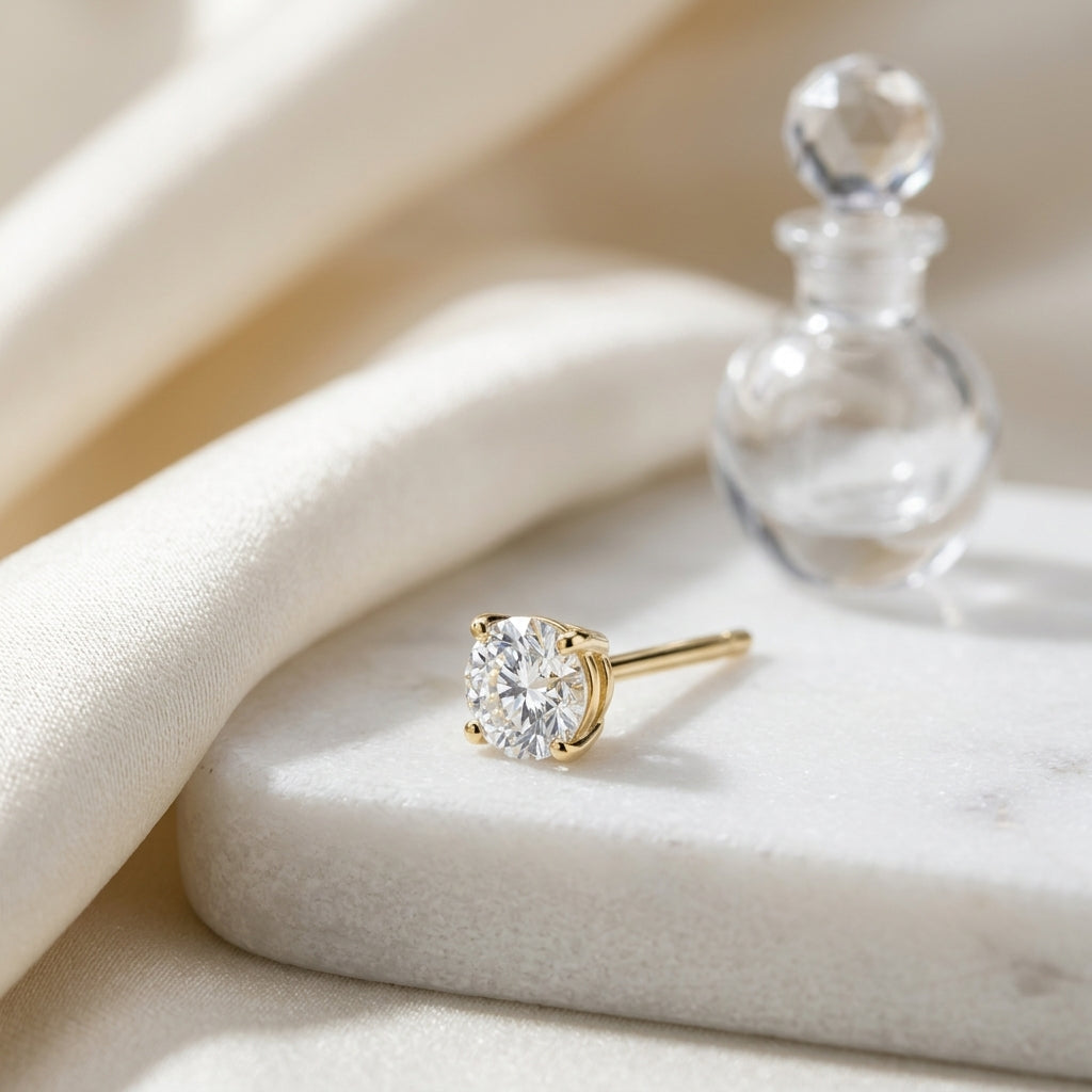 18k Yellow Gold 3-prong Round Brilliant Diamond Stud Earrings (1.47 Ct. T.w., Si1-si2 Clarity, H-i Color) — atelier still life