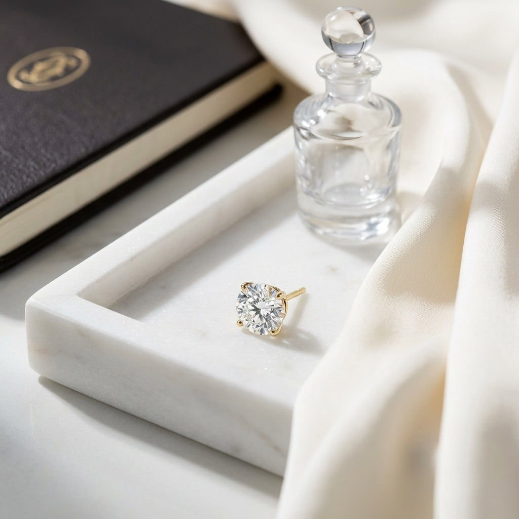 18k Yellow Gold 3-prong Round Brilliant Diamond Stud Earrings (2.09 Ct. T.w., Si1-si2 Clarity, H-i Color) — atelier still life