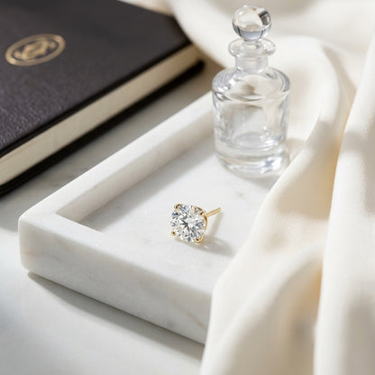 18k Yellow Gold 3-prong Round Brilliant Diamond Stud Earrings (2.09 Ct. T.w., Si1-si2 Clarity, H-i Color) — atelier still life