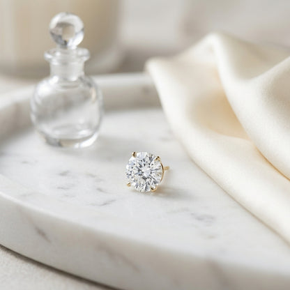18k Yellow Gold 3-prong Round Brilliant Diamond Stud Earrings (2.09 Ct. T.w., Vs1-vs2 Clarity, H-i Color) — atelier still life