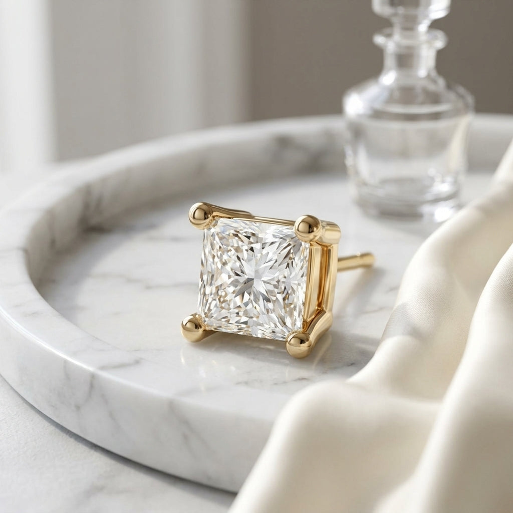 18k Yellow Gold 4-prong Princess Diamond Stud Earrings (0.75 Ct. T.w., Si1-2 Clarity, H-i Color) — atelier still life