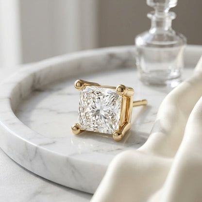 18k Yellow Gold 4-prong Princess Diamond Stud Earrings (0.75 Ct. T.w., Si1-2 Clarity, H-i Color) — atelier still life